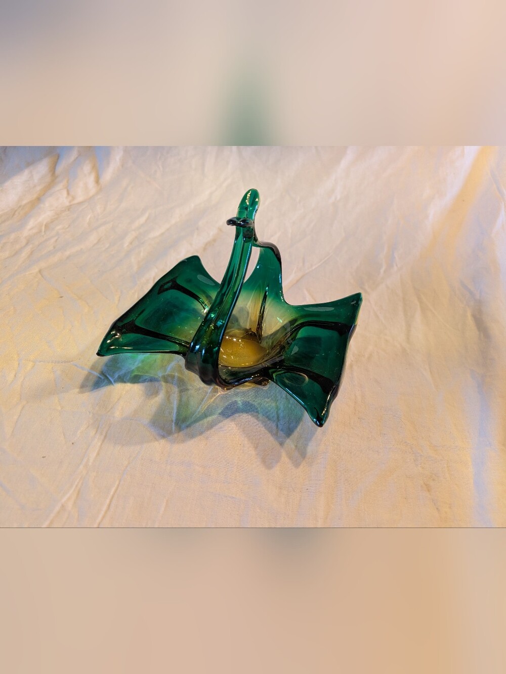 2/130$ Chalet Emerald Green Handblown Glass Basket